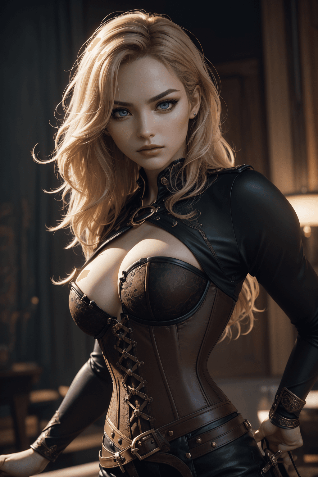 AI generated: swashbuckler, thief, adventuress, (1girl), Korean:1. 5, (Celtic:Romanian:0. 6), (brown pants):1.5, (...