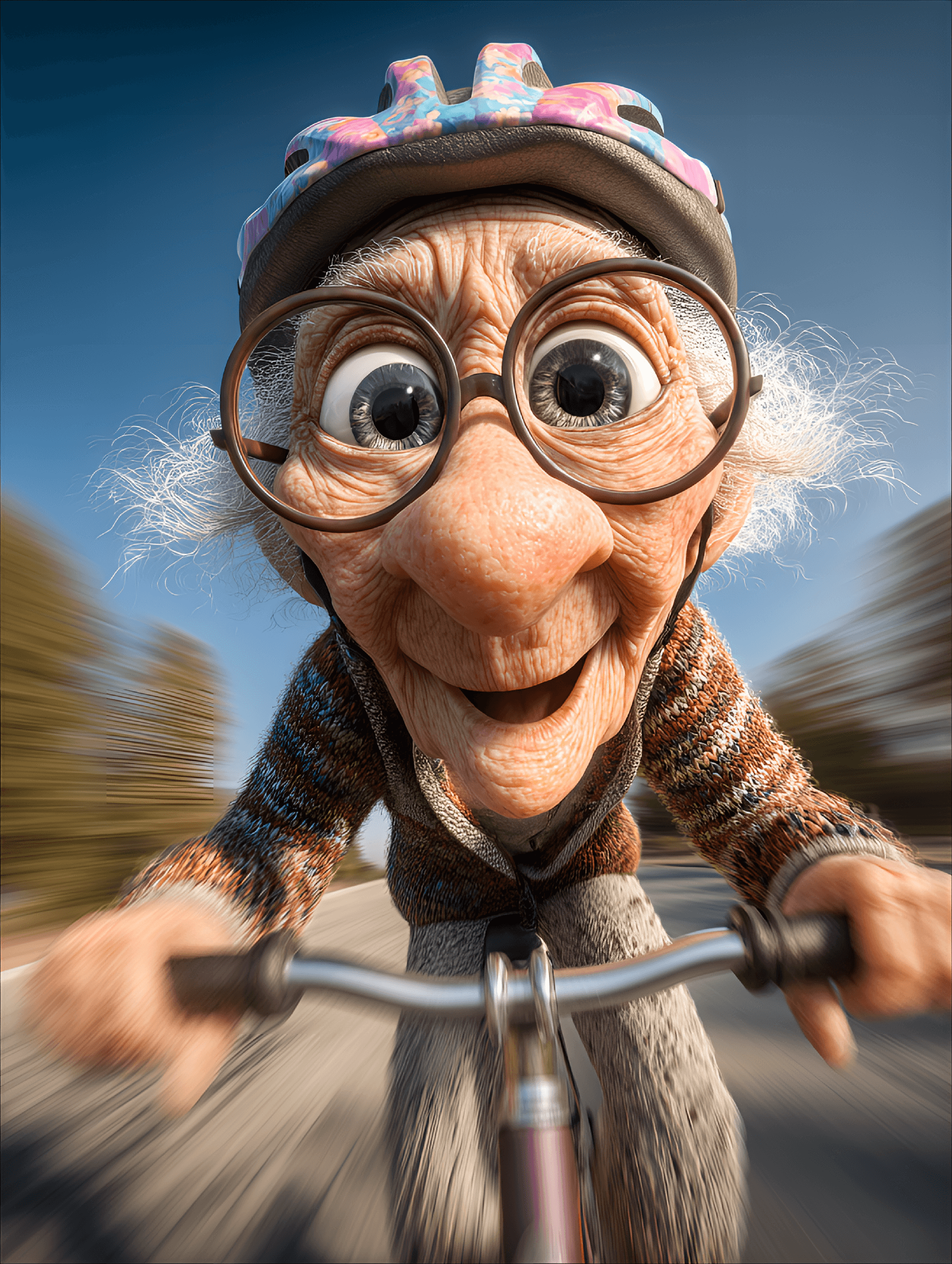 AI generated: 3D cartoon caricature of a 75-year-old Caucasian woman, full of life and energy as she enthusiastica...