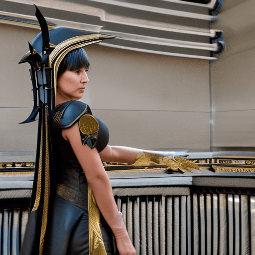 AI generated: woman in predator art cosplay, ultra-detailed, in the style of unreal engine 5, ming dynasty, dark g...
