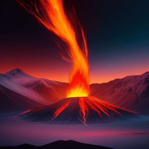 AI generated: Hyper realistic flame of fire burning in the mountains like a vulcano with magical horizon cinematic...