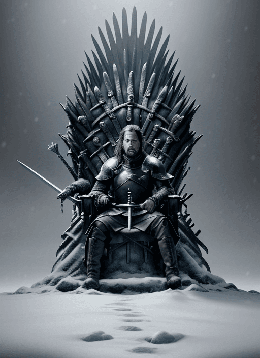 AI generated: throne with swords, game of thrones, winter, snow, super highly detailed, professional digital paint...