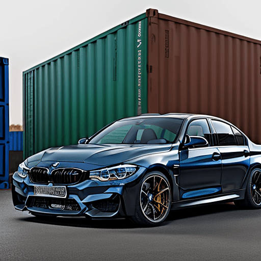 AI generated: An iconic (((BMW M3))) luxuriously positioned inside a spacious ((shipping container)), its sleek co...