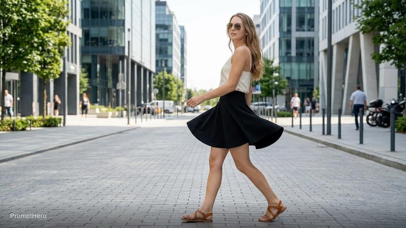 AI generated: girl walking in street.