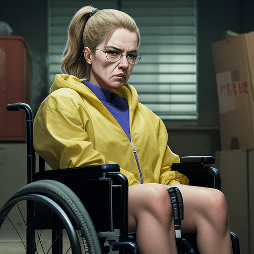 AI generated: woman, mean face, wheelchair, bell, breaking bad, hector