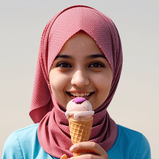 AI generated: Hijab girl with bright smile and hold an ice cream