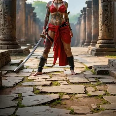 AI generated video: the woman walk to camera barefoot
