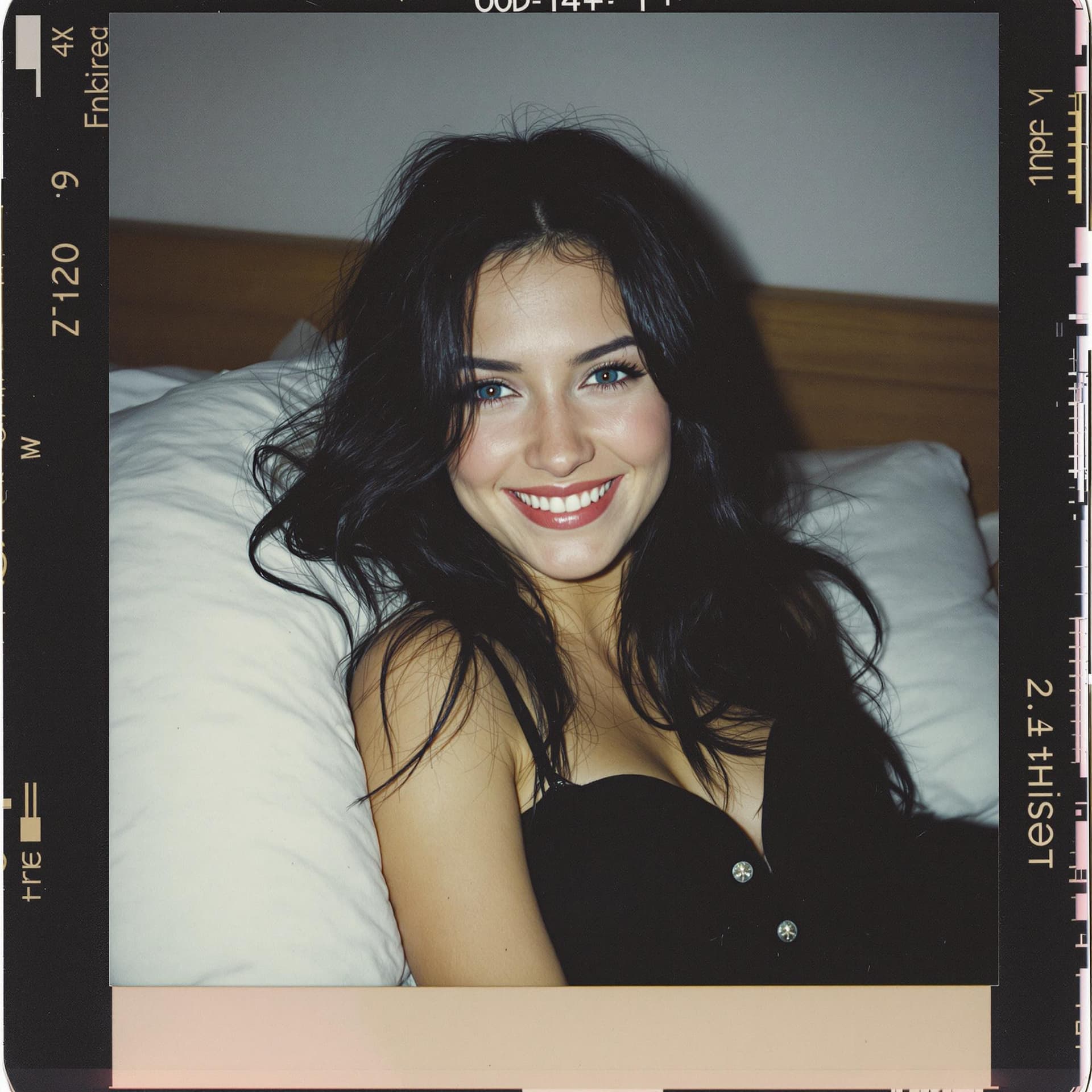AI generated: 18-year-old woman, black hair, light blue eyes, tanned white skin, thin body, and light makeup. She ...