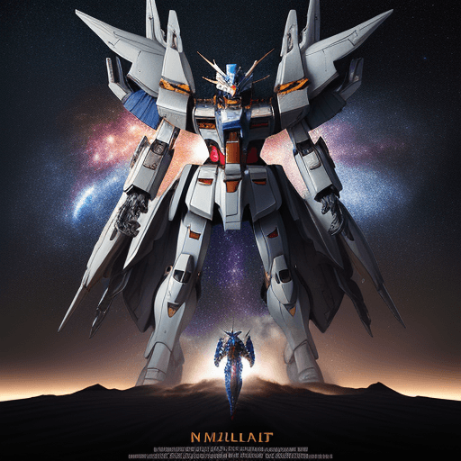AI generated: movie poster, galaxy nebula stardust dark sandstorm swirling, intertwined a full body azure white GU...