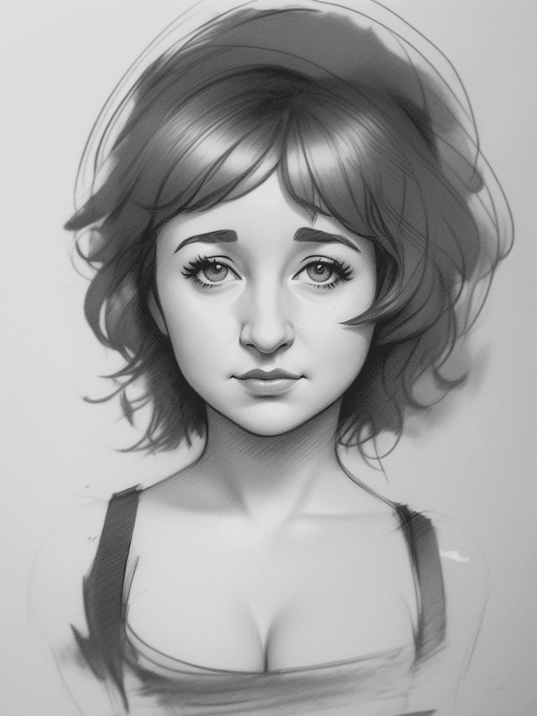 AI generated: Rough charcoal sketch on old paper, female portrait, (((Milana Vayntrub))), Pronounced ears, clean l...