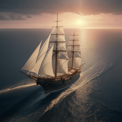 AI generated: Photo of a ultra realistic sailing ship, dramatic light, pale sunrise, cinematic lighting, battered,...