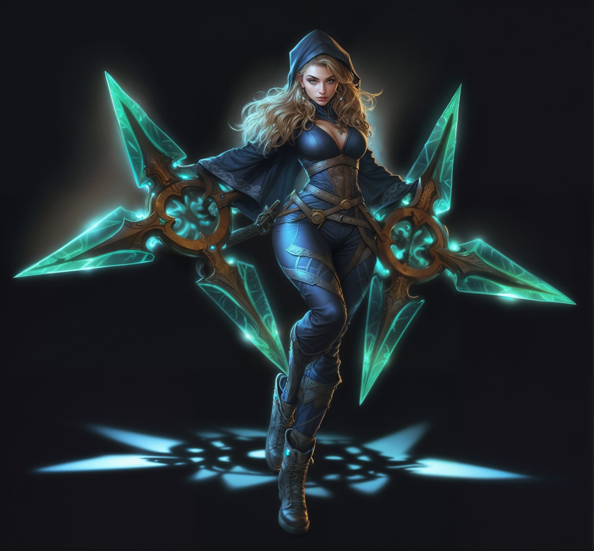 AI generated: A full body photo shot of a beautiful  ((witch)) wearing casual fashion with intricate pattern detai...