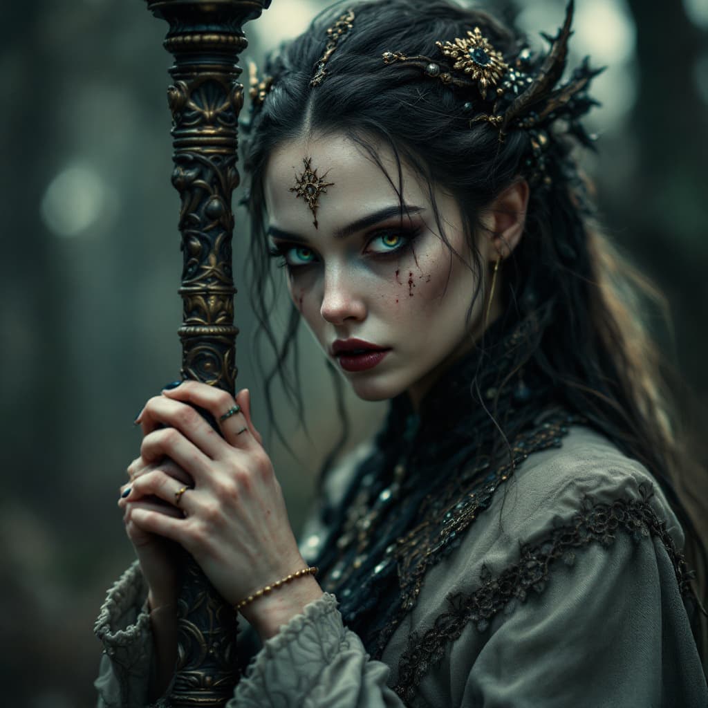 AI generated: hyper-realistic (fabled character tale1:3) female from the lord of the rings  kingdom, he holds a mi...