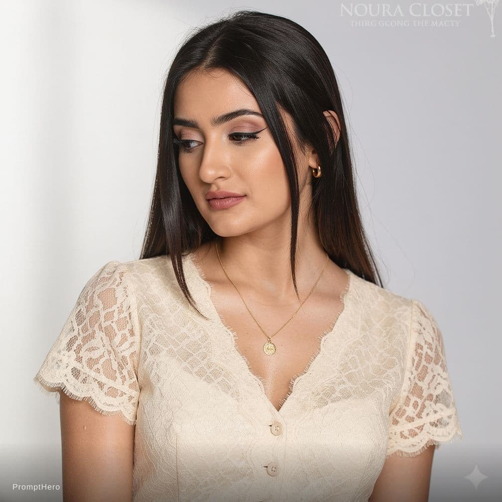 AI generated: Create a highly detailed, photorealistic image of a fit adult woman wearing a delicate cream-colored...
