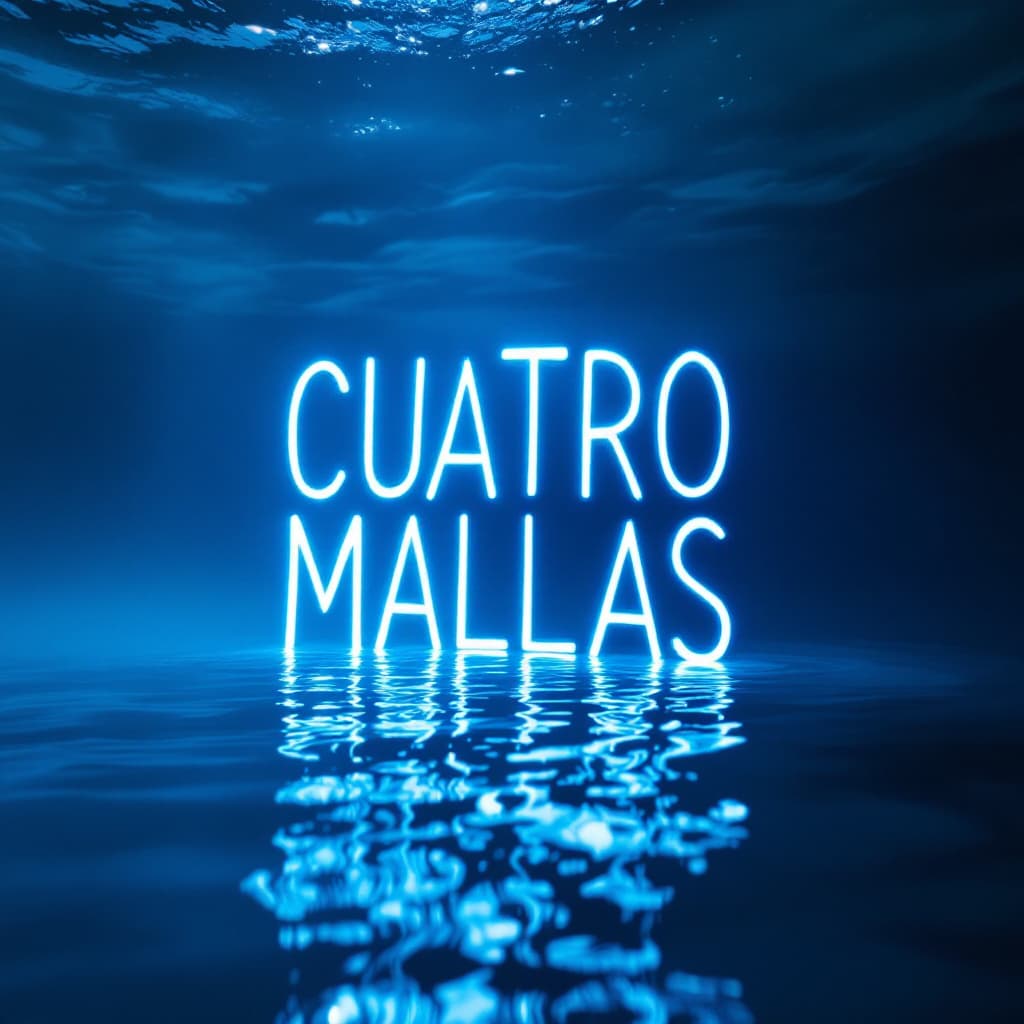 AI generated: escribir la palabra CUATRO
 MALLAS
  bioluminiscente color azul en letra mayúscula modo estético tra...