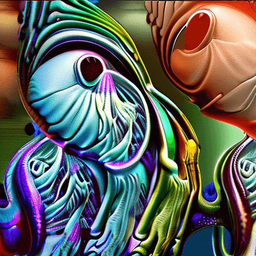 AI generated: Goddess close-up portrait ribcagel. jellyfish phoenix head, nautilus, orchid, skull, betta fish, bio...