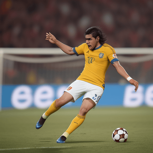 AI generated: un jugador estrella de fútbol con el nombre "Palomino" haciendo un gol de chilena