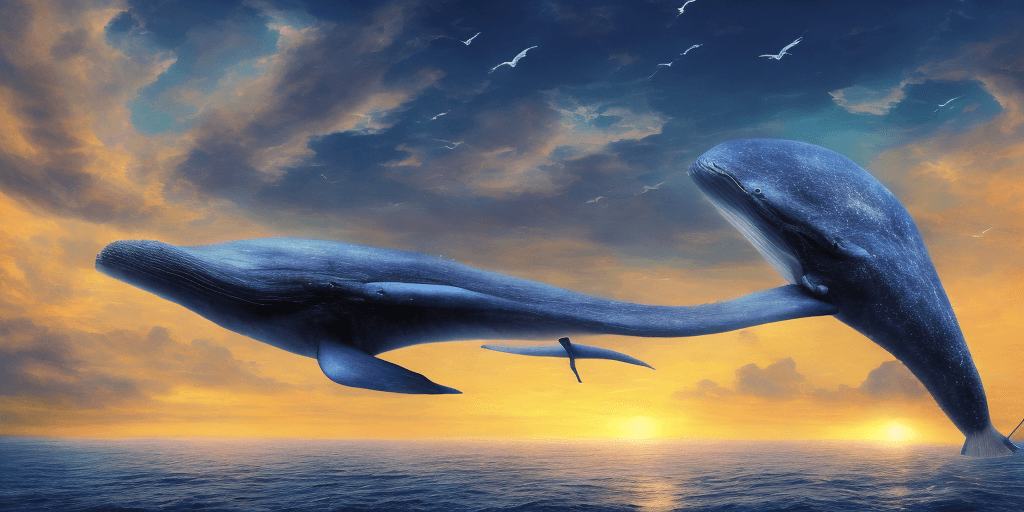 AI generated: a beautiful scenery, digital rendering, trending on pixiv fanbox, blue whale fly in the sky, at the ...
