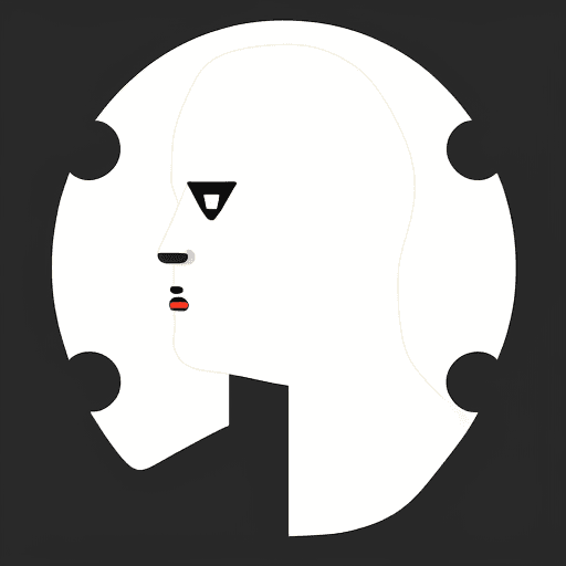 AI generated: a simple white dotted dots forming the shape of an man face, flat design, vector illustration, on bl...