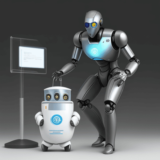 AI generated: un profesor humano con alumnos robots androides
