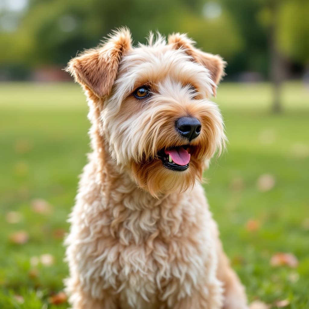 AI generated: a soft coated wheaten terrier poised and enjoying a day in the park 
