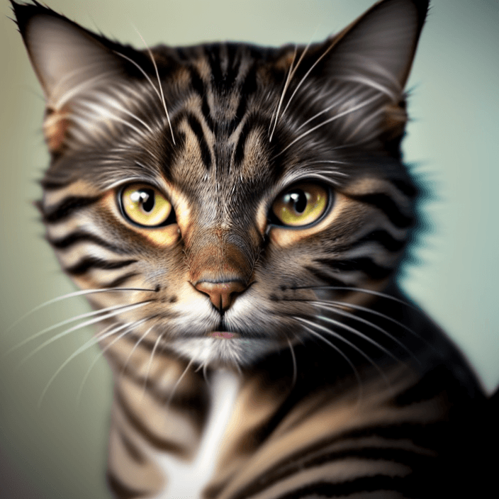 AI generated: a close-up front view portrait of an old, wise, and beautiful cat's face with long brown fur.