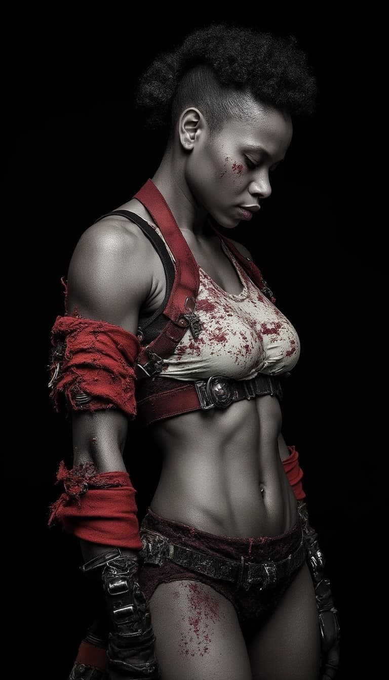 AI generated: The hyperrealistic photo depicts a highly detailed, gritty, and somewhat monochromatic portrait of a...