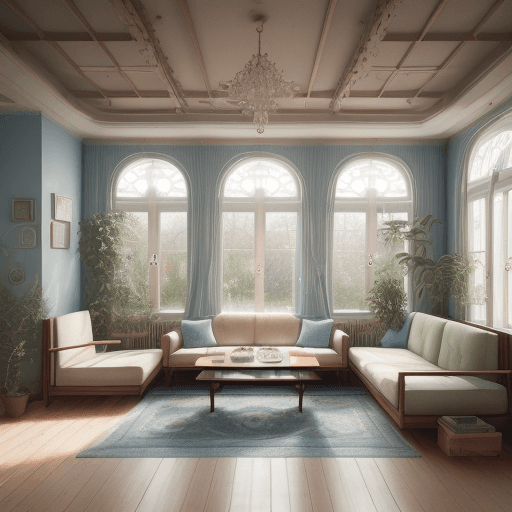 AI generated: High resolution photography interior design, dreamy sunken living room conversation pit, wooden floo...