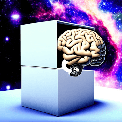 AI generated: foreground: brain in a white box. 
background: galaxy in space