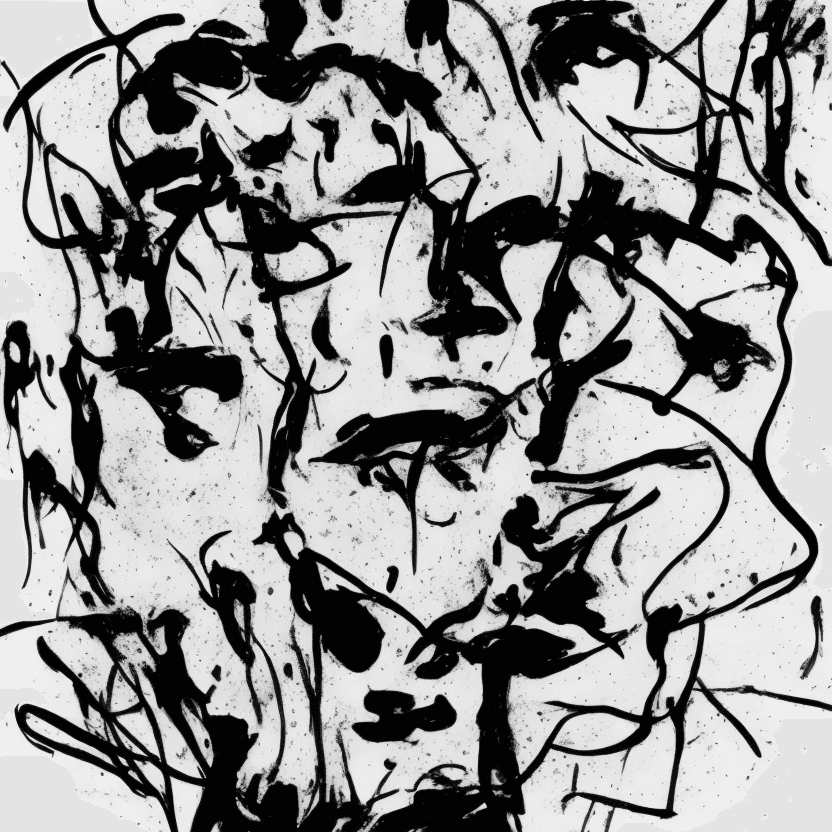 AI generated: abstract faces  Negative art Illustration, black drawing on white background