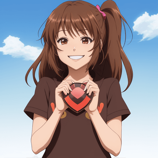 AI generated: A unique brown anime heart. girl. smiling