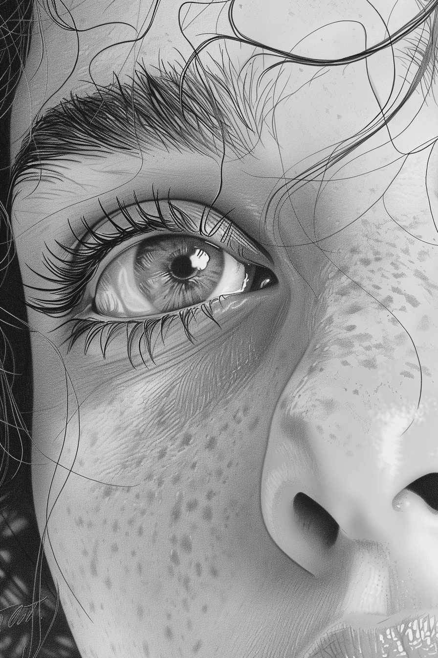 AI generated: drawing of a woman, in the style of kieron gillen, light gray, intense close-ups, i can't believe ho...