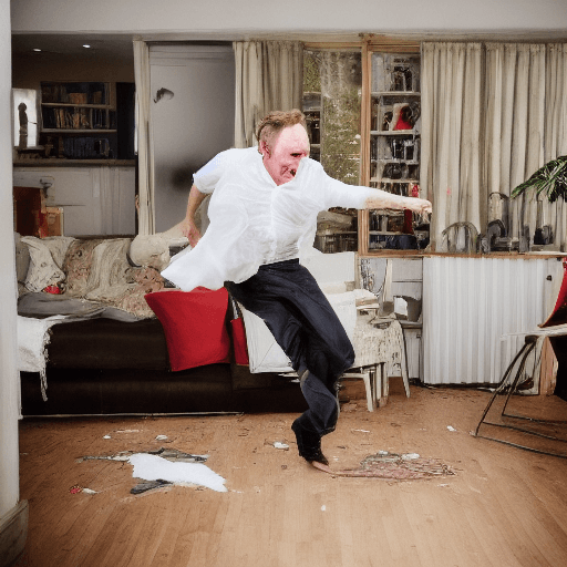 AI generated: Hyperrealistic professional photograph of a white man dancing in a very happy exaggerated way in the...