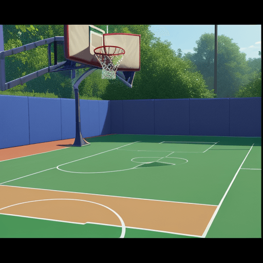 AI generated: high resolution background for making 2d platformer game contains a basketball field with 2 baskets ...