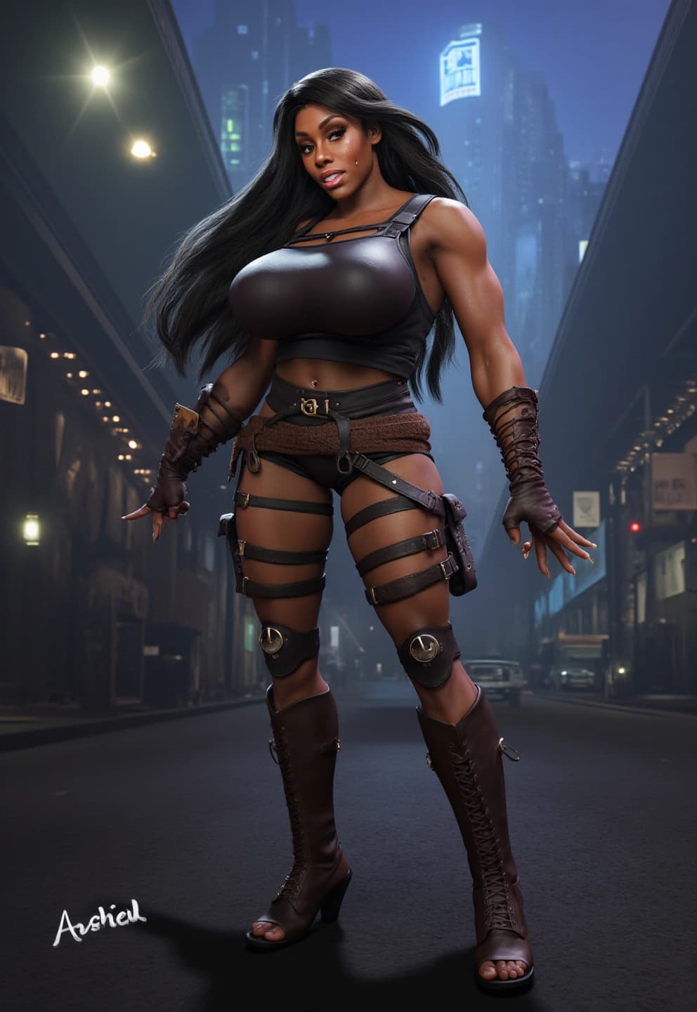 AI generated: Create a vibrant RPG scene inspired by Final Fantasy VII, featuring Tifa Lockhart in a dynamic actio...