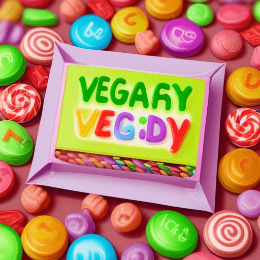 AI generated: create an image like this: with letters made out of candies write "Vegan Candy"