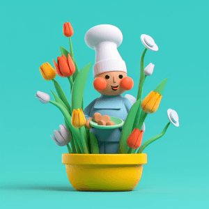 AI generated: Playful web 3D illustration, curious chef, quirky pose, by Josh Agle, whimsical aesthetic, bold colo...
