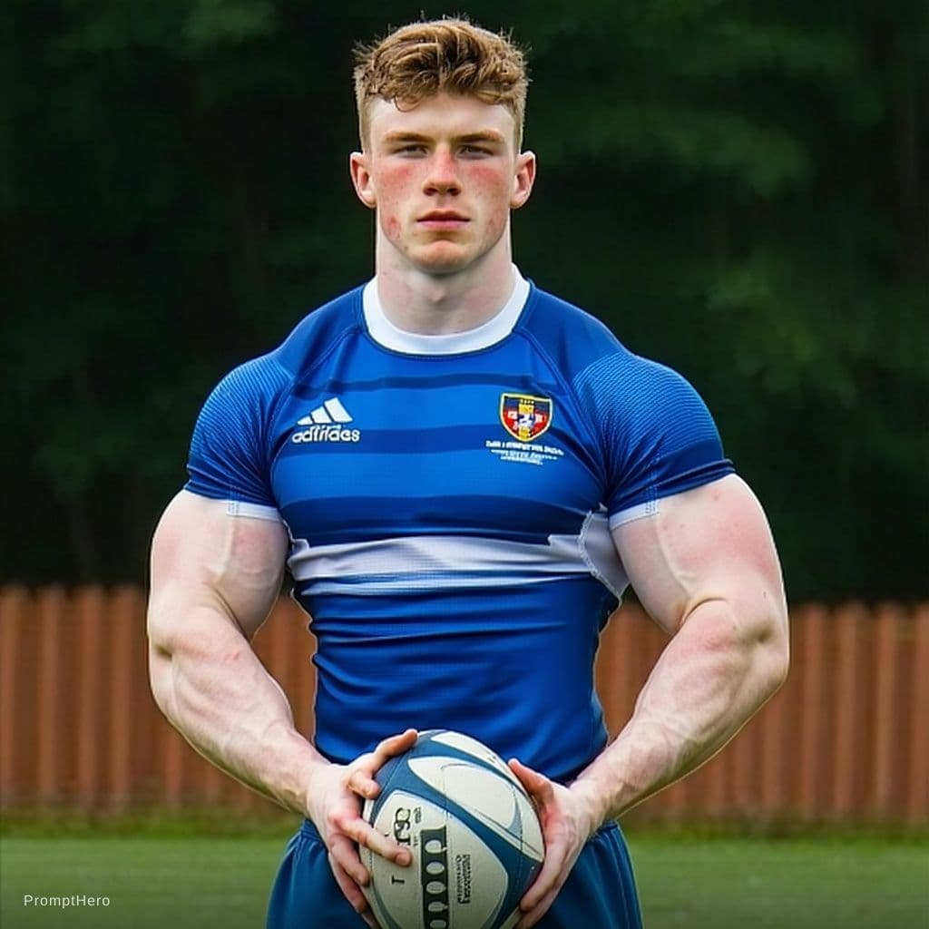 AI generated: muscle 21 year old good looking rugby player