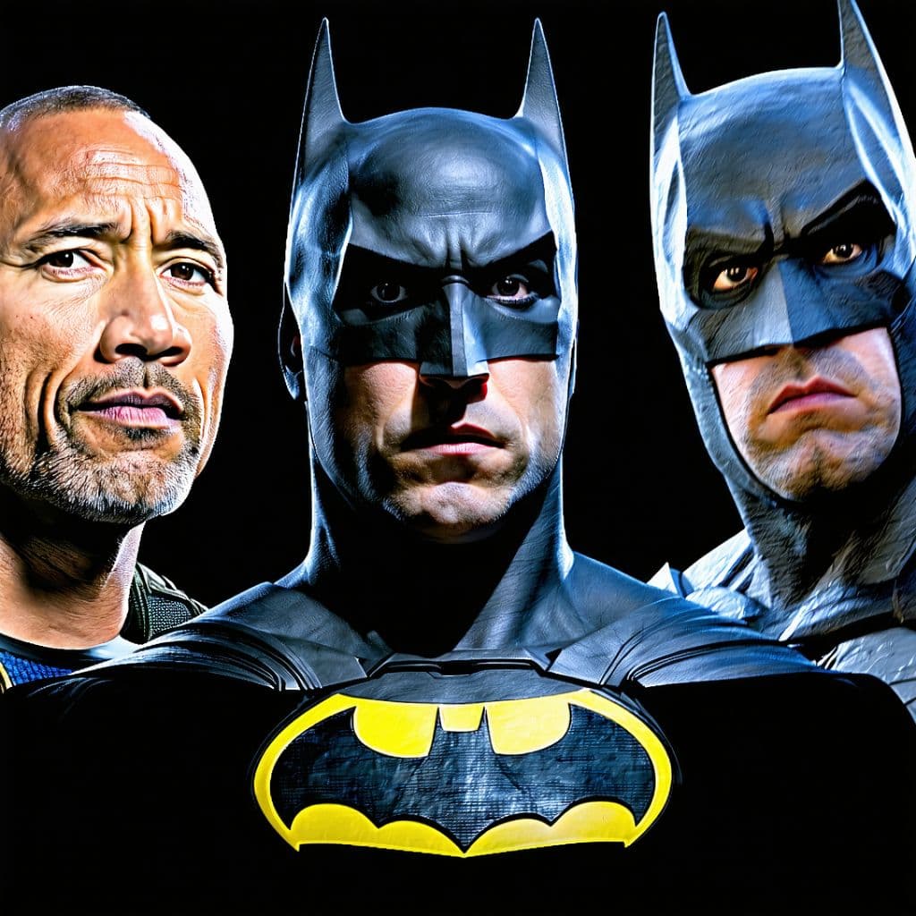 AI generated: Joe rogan is Adam sandler is Adam driver is Dwayne the rock Johnson is mike Myers is batman is cilia...