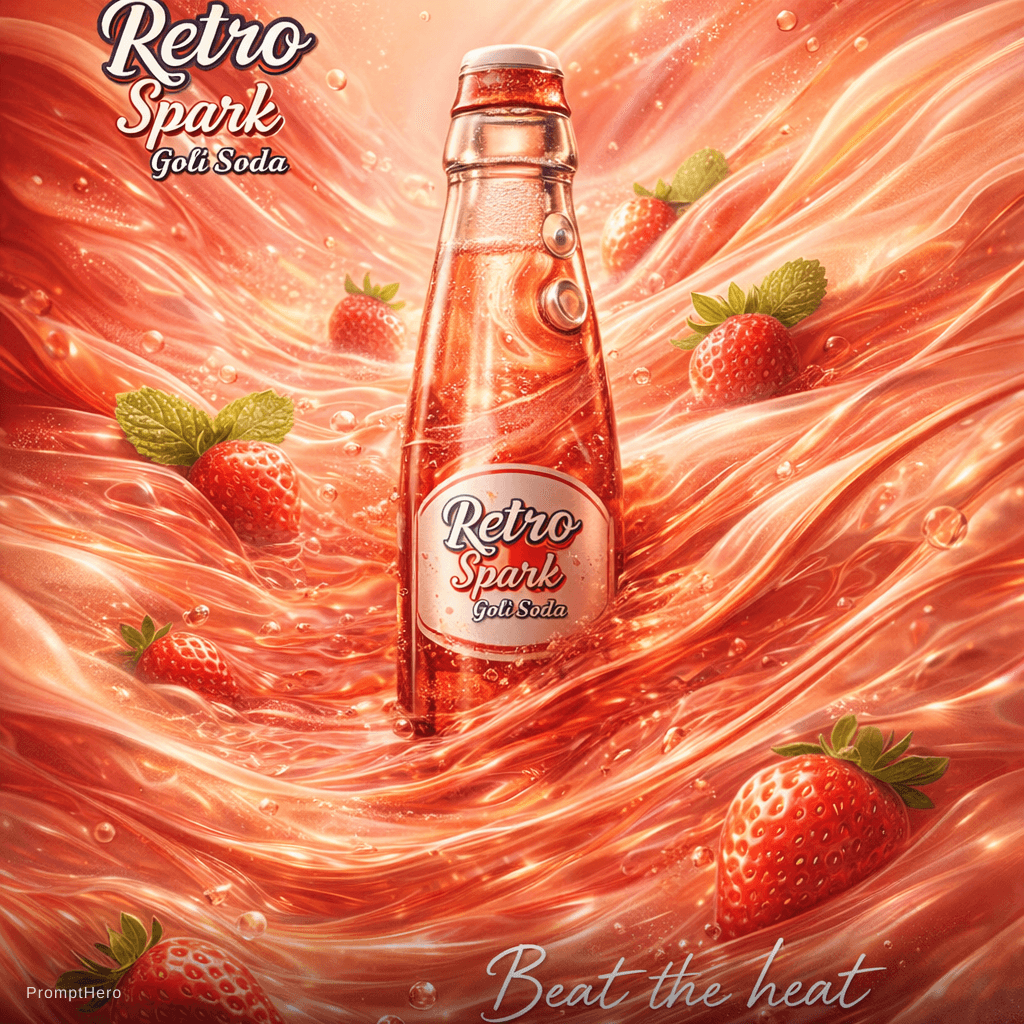 AI generated: A high-end abstract fluid composition featuring a harmonious blend of strawberry and soda elements. ...