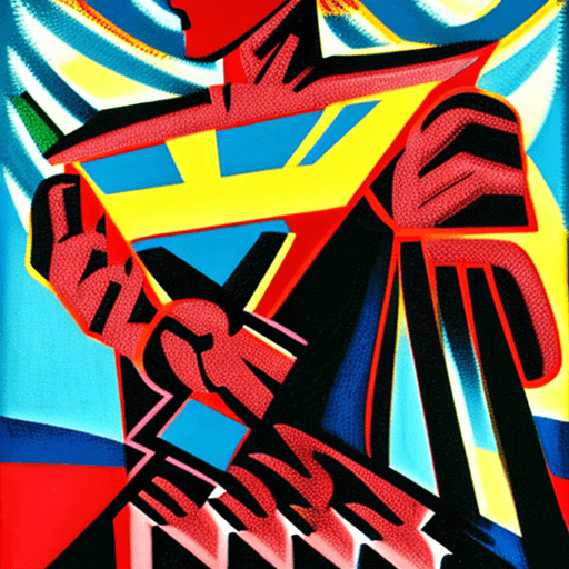 AI generated: an image of a man dressed like a superhero with his fists and arm, in the style of chicano art, dark...