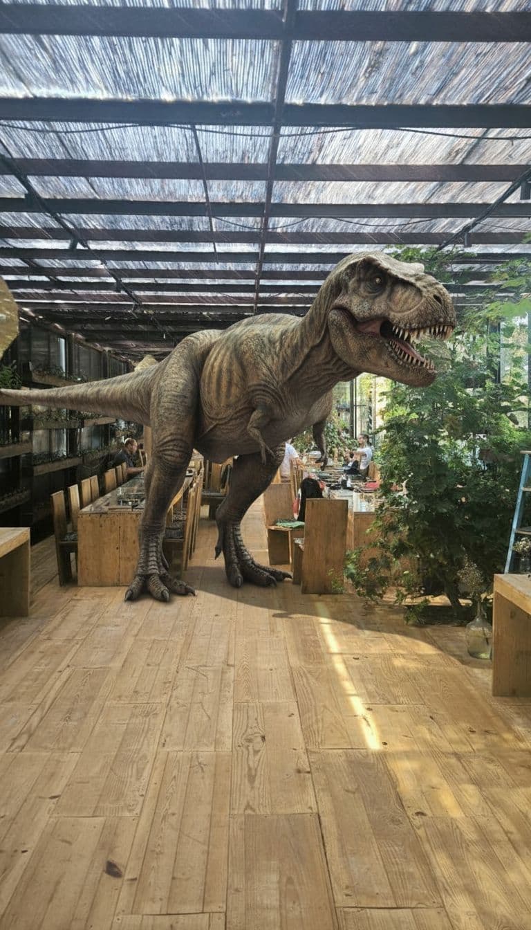 AI generated: put a t rex in the middle of the room