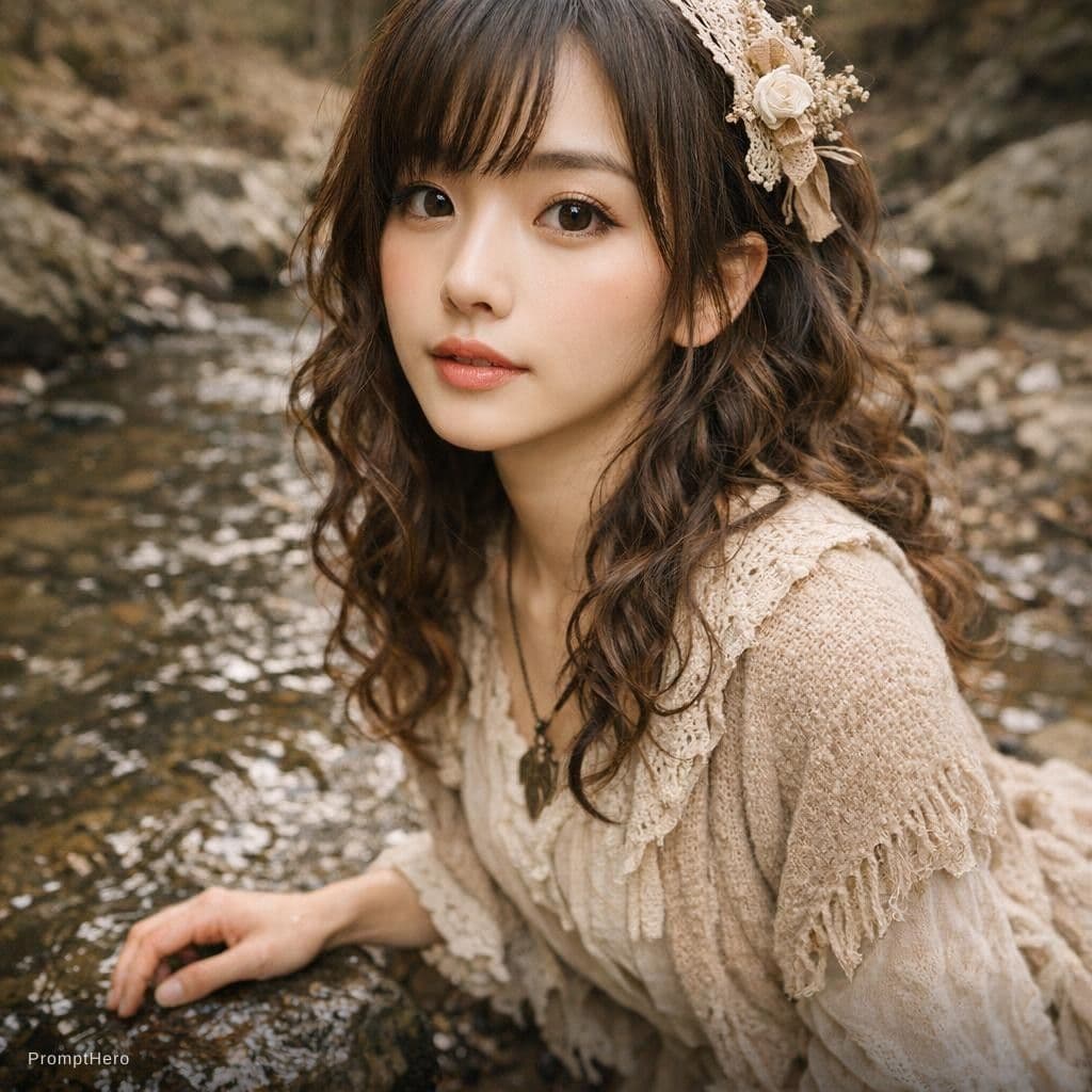 AI generated: asian attractive woman with her hair curled, in the style of samyang af 14mm f/2.8 rf, oshare kei, d...