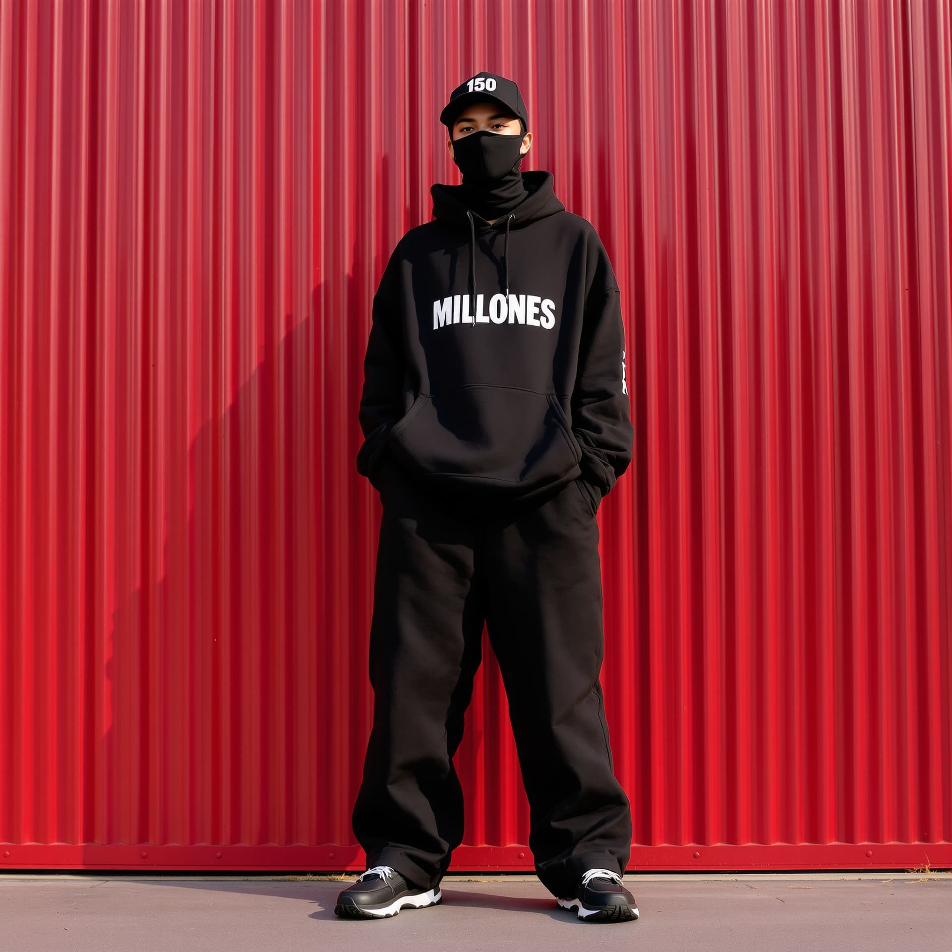 AI generated: MILITARY THEME WEARING. A FACE MASK , BLACK OS STYLE capturing a casual yet stylish vibe, a figure i...