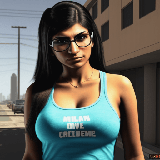AI generated: Mia Khalifa in GTA Style,HDR,HIGH Contrast,bright colors