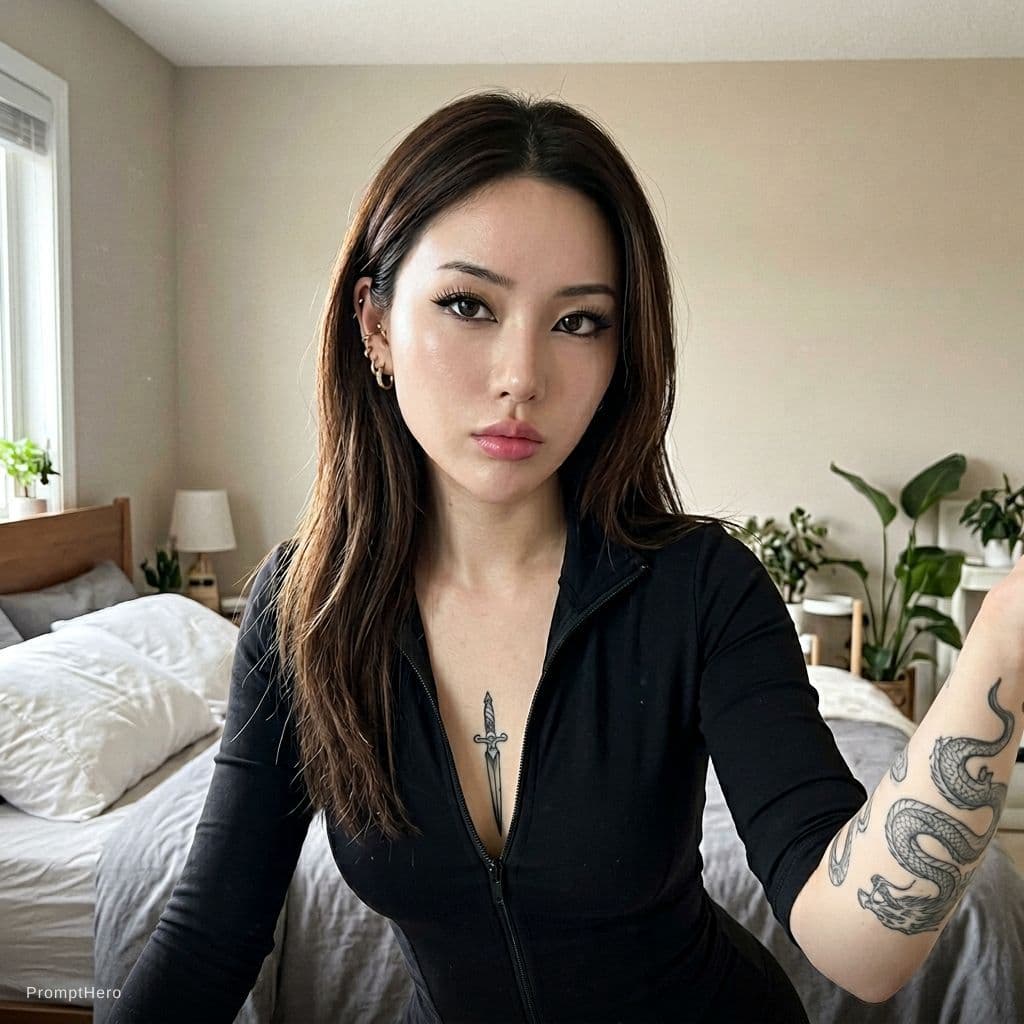 AI generated: Candid iPhone front camera selfie of Aera Sol Williams, a 24-year-old mixed East Asian (Korean) and ...