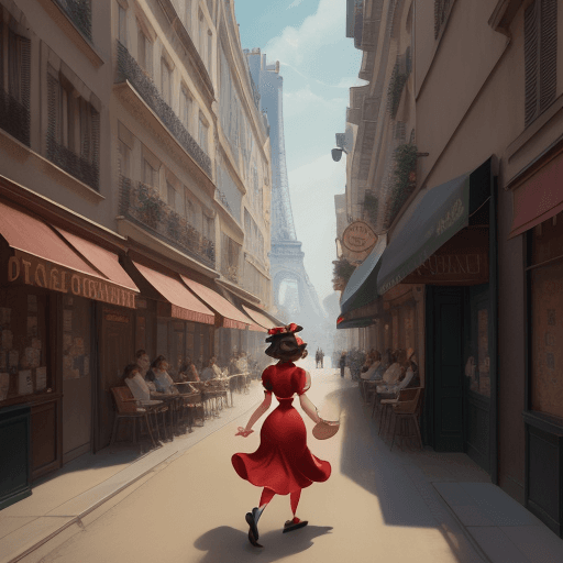 AI generated: an illustration of a girl walking down a street, in the style of disney animation, pre-world war ii ...