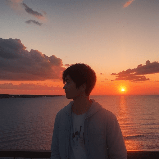 AI generated: Use the uploaded photo but add a beautiful sunset in the background.