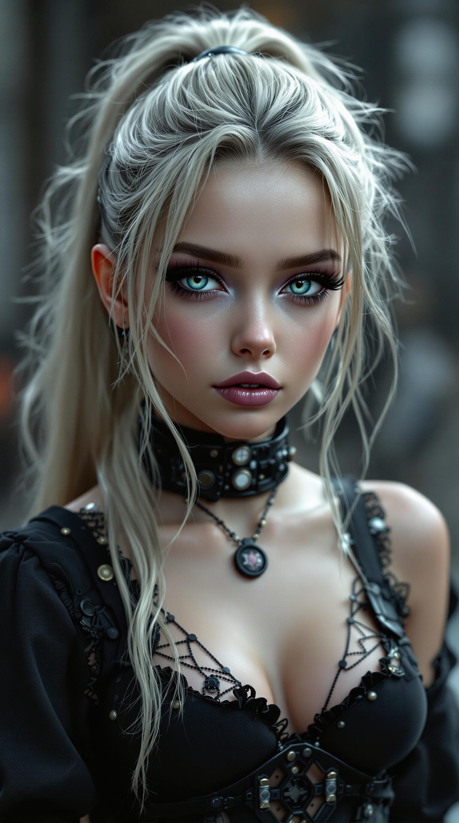AI generated: A professional photograph capturing the world's most stunning eighth-grade girl, styled as a goth wi...