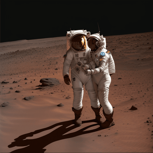 AI generated: Two astronauts on mars.