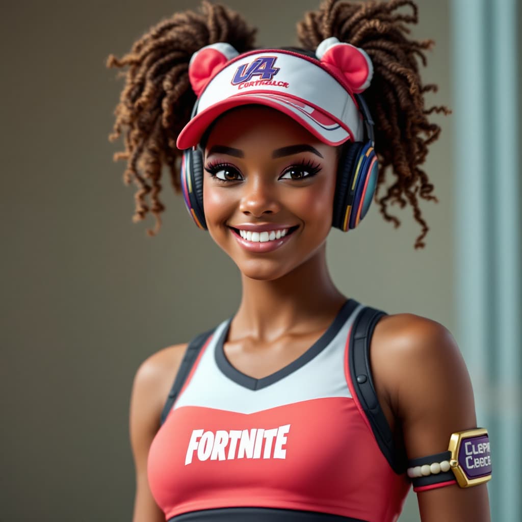 AI generated:  fortnite teen in cute cheerleader clothes